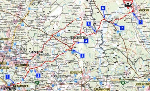 Карта проезда от Москвы до Киржача